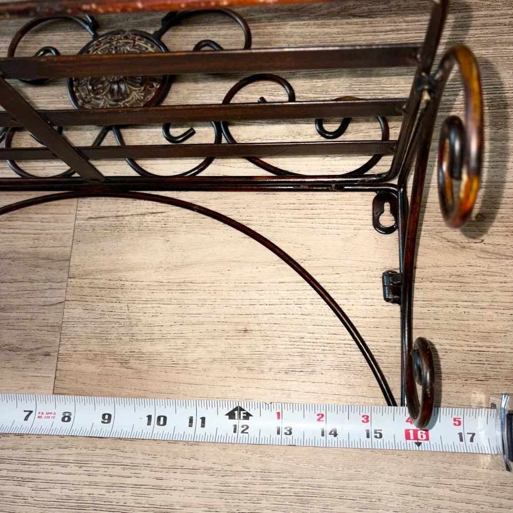 3pc Bronze Ornate Wrought Iron Bath Wall Decor Set Towel Bar Double Hook Shelf